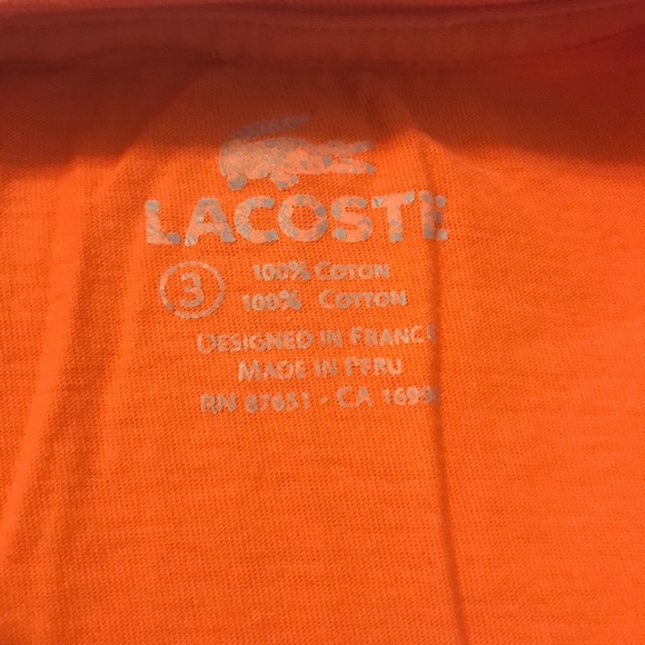 4/$20 Boys Lacoste Orange Tee Shirt M - Picture 2 of 2